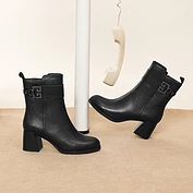 佳燦女鞋新款冬鞋子網(wǎng)紅時(shí)裝靴加絨高跟皮靴英倫風(fēng)靴女