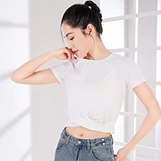 佳燦瑜伽服短袖夏T恤運動上衣露臍跑步緊身衣網(wǎng)紅健身服氣質(zhì)仙氣