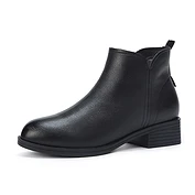 佳燦女鞋 冬季新款加絨保暖英倫風(fēng)短靴女中跟單鞋粗跟真皮女靴