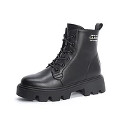 佳燦女鞋秋冬新款 純色系帶短筒靴子女 韓版圓頭鞋子女