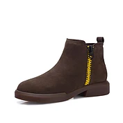 佳燦女鞋 冬季新款簡(jiǎn)約圓頭絨里低跟短靴百搭韓版女靴