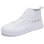 佳燦男鞋 秋季新款高幫帆布鞋男潮鞋百搭板鞋休閑小白鞋高幫鞋