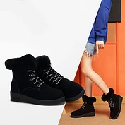 佳燦女鞋 冬季新品時尚潮酷字母系帶兔毛保暖舒適厚底雪地靴